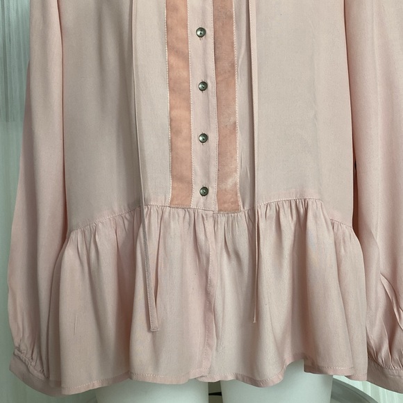 REDUCED! Lucky Brand, bohemian peasant blouse/tunic high/low, velvet trims. - Picture 8 of 17